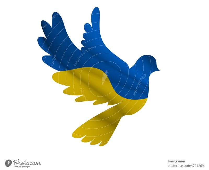 Silhouette einer Taube in den Farben der ukrainischen Flagge. Kampf für den Frieden. Illustration Kunst Angriff Blau Geschäft Konzepte Konflikt Land Kreativ