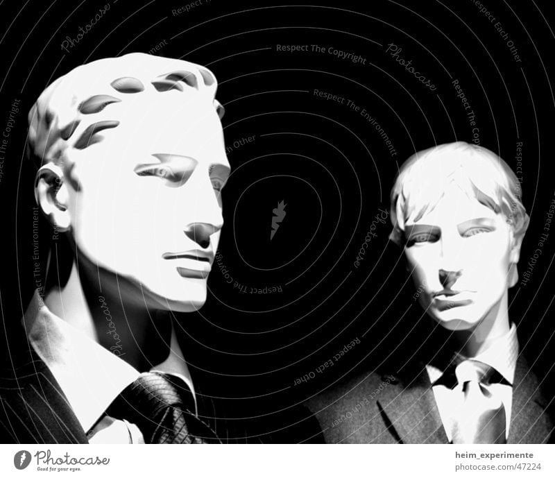 The undynamic duo Mannequin Human being Suit Black Tie Blonde Shop window Clothing Model Working man Service Employees &amp; Colleagues Superior Big shot Lawyer