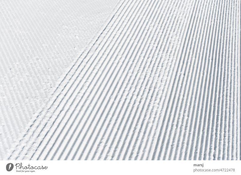 Divided opinion. Grooves in two directions. Tracks from a snow groomer Structures and shapes Snow Winter Furrow Ski run Morning Day Exterior shot Contrast Light