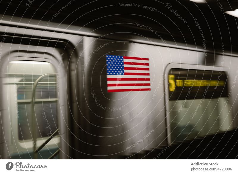 Metro wagon with American flag metro american national subway underground station train symbol stars and stripes united states new york transport inscription