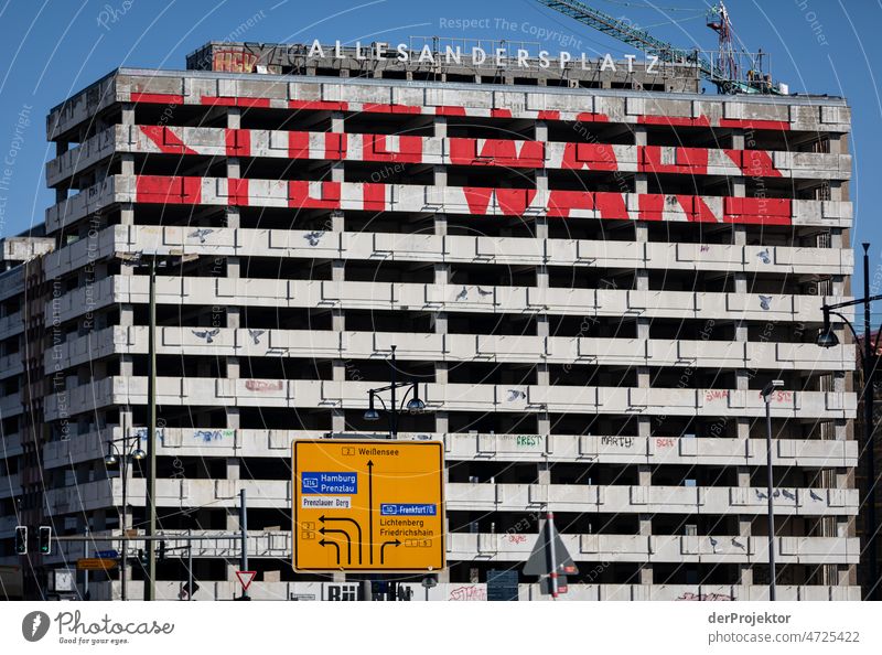 "Stop Wars" writing on high-rise building against Ukraine war at Alexanderplatz in Berlin Berlin Centre Abstract Capital city Copy Space right Copy Space left