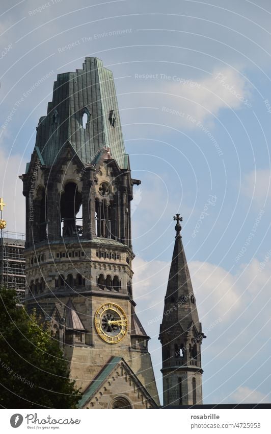 War damage to spire of Kaiser Wilhelm Memorial Church in Berlin | Crime Scene Church spire war damage Damage corrupted memorial church Religion and faith