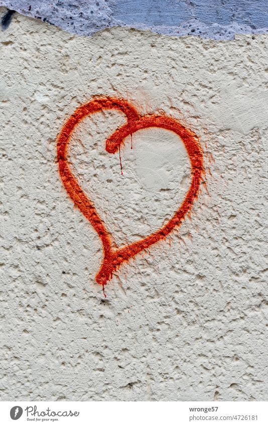 A heart sprayed with red paint on a light gray facade Heart Graffito red color light gray wall Wall (building) Wall (barrier) Graffiti Deserted Daub