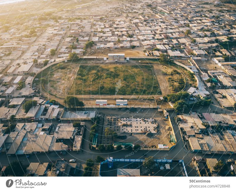 Abandoned sports field in Peru UAV view Aerial photograph Downward Colour photo Deserted Vacation & Travel Far-off places Exterior shot Small Town