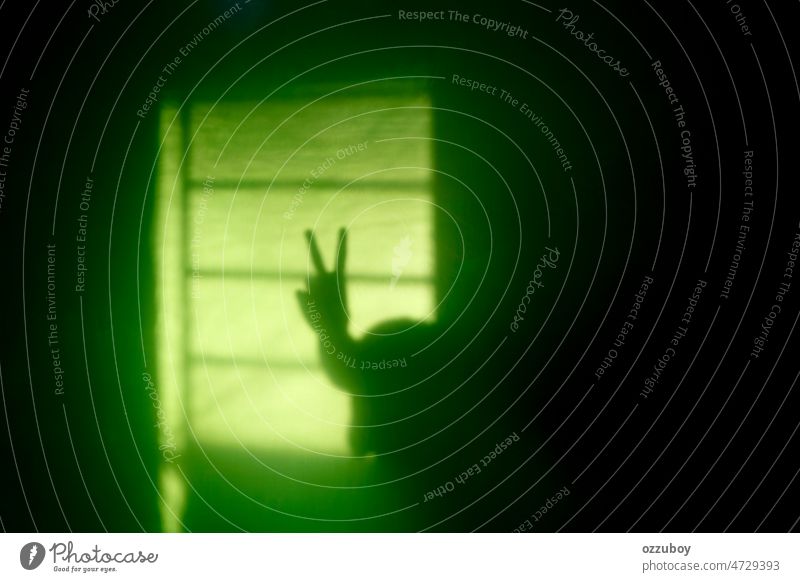 Shadow of hand showing peace sign on wall. Sunshine through the window gesture shadow communicate confident contact emotion expression finger greeting message