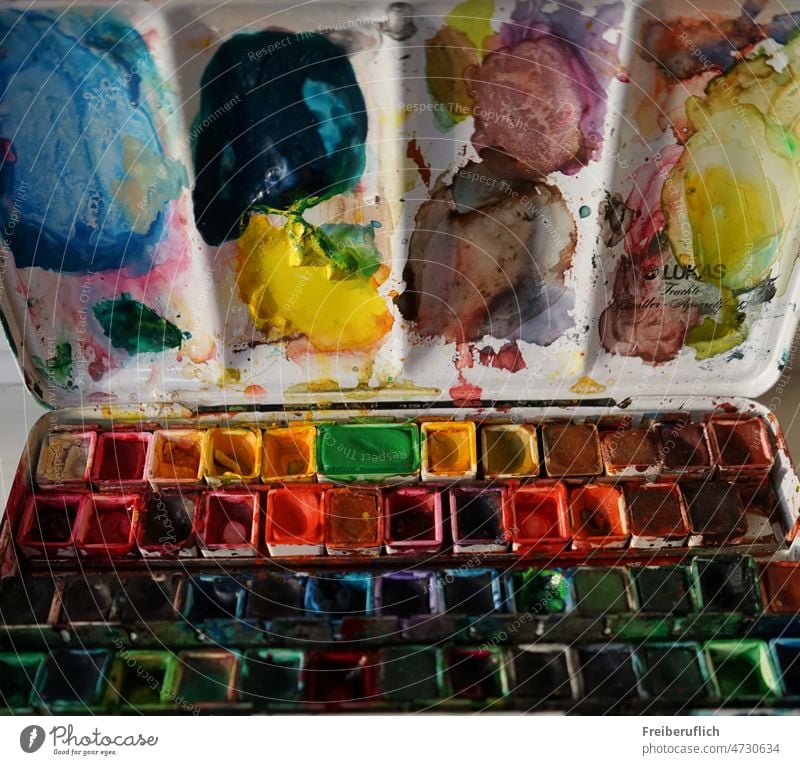Watercolor paint palette, Stock image