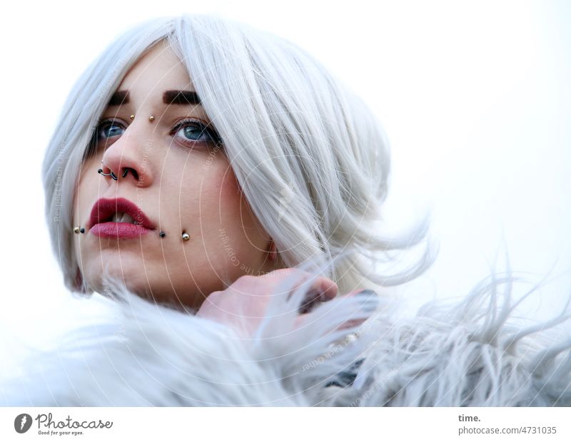 Woman with piercings Feminine White-haired Hair and hairstyles Piercing Exceptional Moody Emotions Inspiration Creativity portrait devotion Meditative Easygoing
