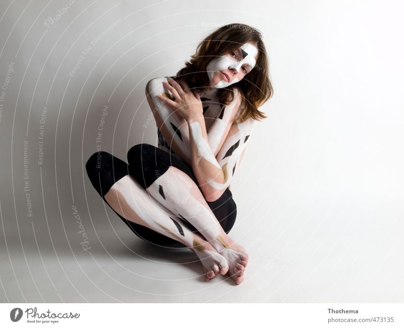 painted - black&white Human being Feminine Young woman Youth (Young adults) 1 18 - 30 years Adults Art Bodypainting Brunette Long-haired Esthetic Exceptional