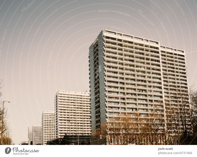 Complex Leipziger Street Building Tower block Architecture Facade Cloudless sky Downtown Berlin Neutral Background GDR Urban building Symmetry