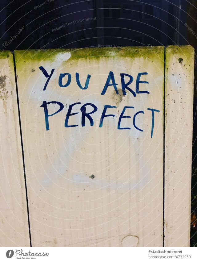 You are perfect Beauty & Beauty naturally compliment Perfect person Deserted Street art lettering Exterior shot