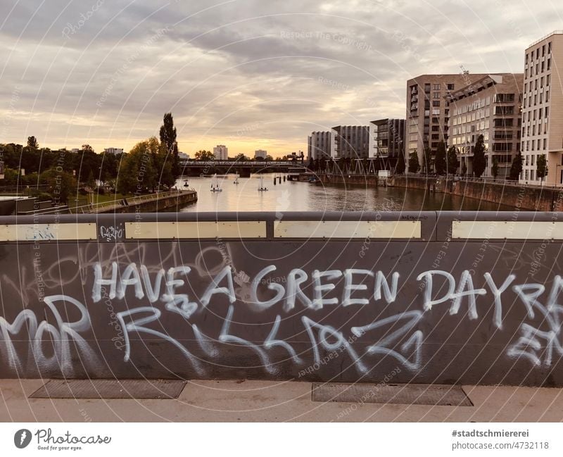 green day sustainability Sustainability Environmental protection Climate protection Bridge Harbour Eco-friendly Street art lettering invitation