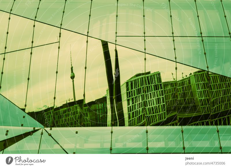 Berlin is weird cube Capital city reflection reflective Modern Architecture Surface geometric Building Window conspicuous differently Reflection Glas facade