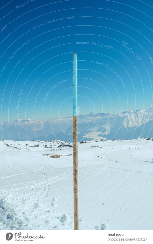 Graphic looking horizon line between blue sky and white mountain landscape Landscape Winter Snow White Blue Blue sky Winter sports graphically minimalism Pole