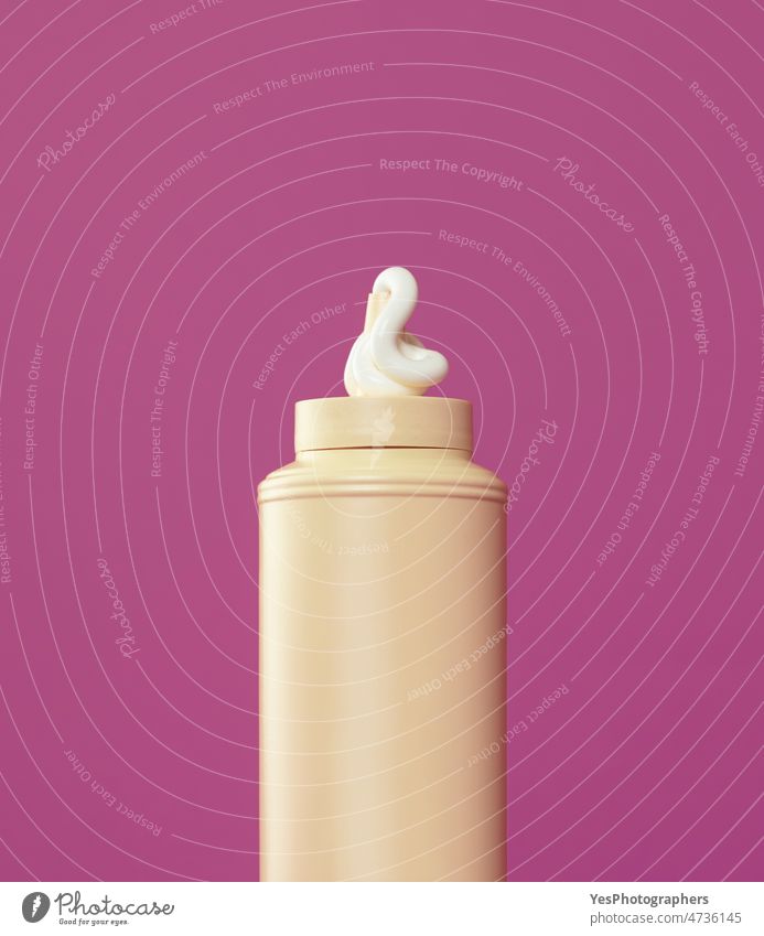 Mayo bottle isolated on purple background. blank clean close-up color condiment container cream creative creme cuisine curl cut out delicious design dip