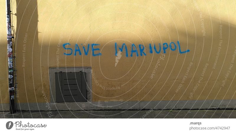 Save Mariupol Ukraine War Safety Peace Characters Graffiti Yellow Blue Solidarity Politics and state Ukraine war Hope Freedom