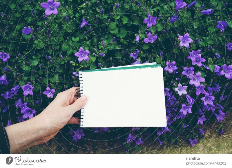 Mock up with purple floral pattern mock up mockup flowers design nature spring springtime texture beautiful note notebook paper card empty blank empty space