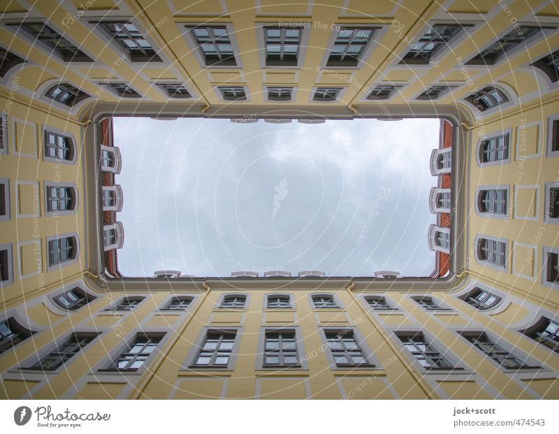 passage Sightseeing World heritage Sky Leipzig Old town built Interior courtyard Facade Window Tourist Attraction Sharp-edged Historic Yellow Authentic Esthetic