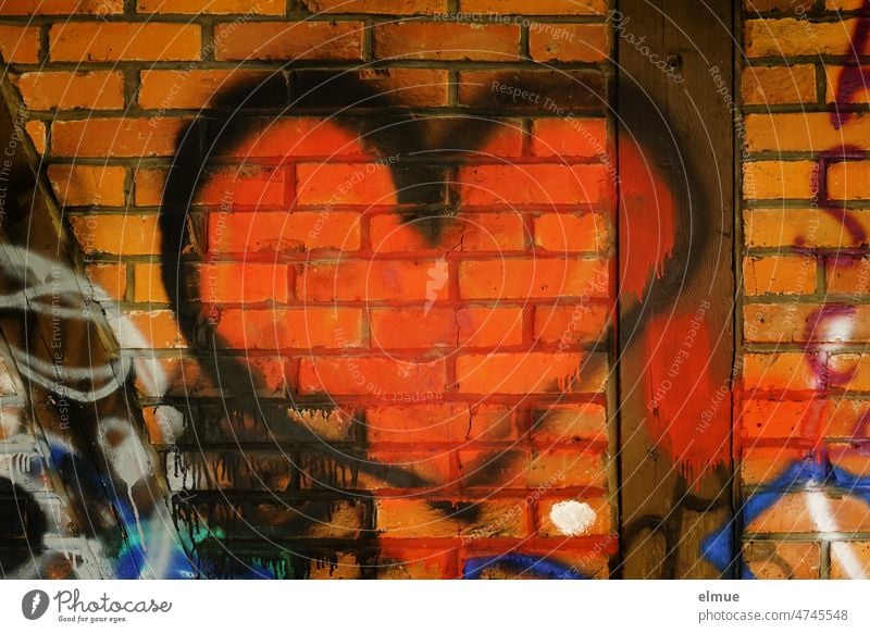 red graffiti - heart on a brick wall / declaration of love Heart Red Graffiti spray Love Show of Love Dating Declaration of love bricks Brick wall