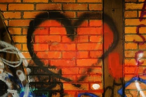red graffiti - heart on a brick wall / declaration of love Heart Red Graffiti spray Love Show of Love Dating Declaration of love bricks Brick wall