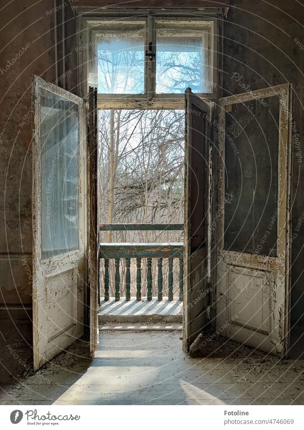 The patio doors of this old lost place are wide open. The trees outside are just as gray and dreary through the winter as the interior of this old house.