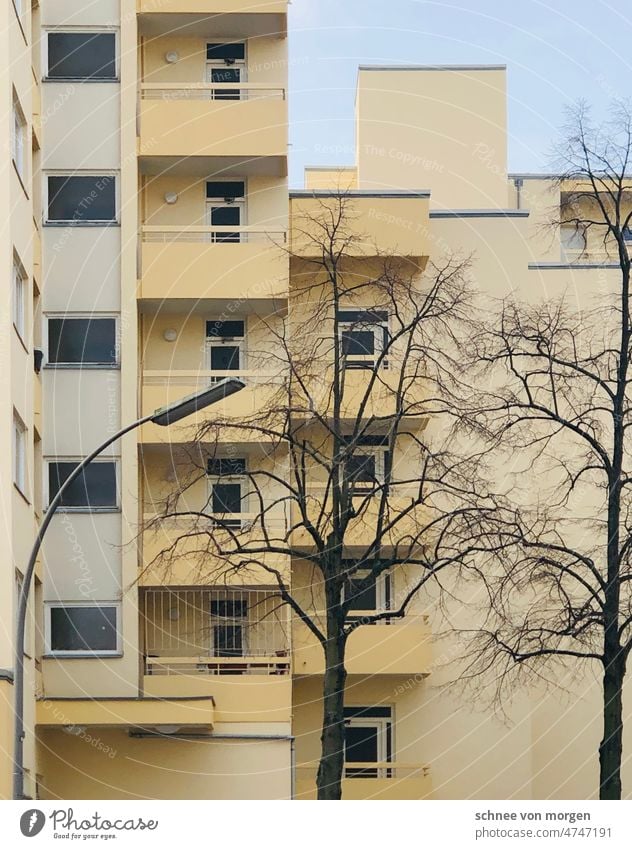 white beige yellow light yellow House (Residential Structure) High-rise Lantern Town Berlin Capital city Facade Deserted Exterior shot Sky Architecture Downtown