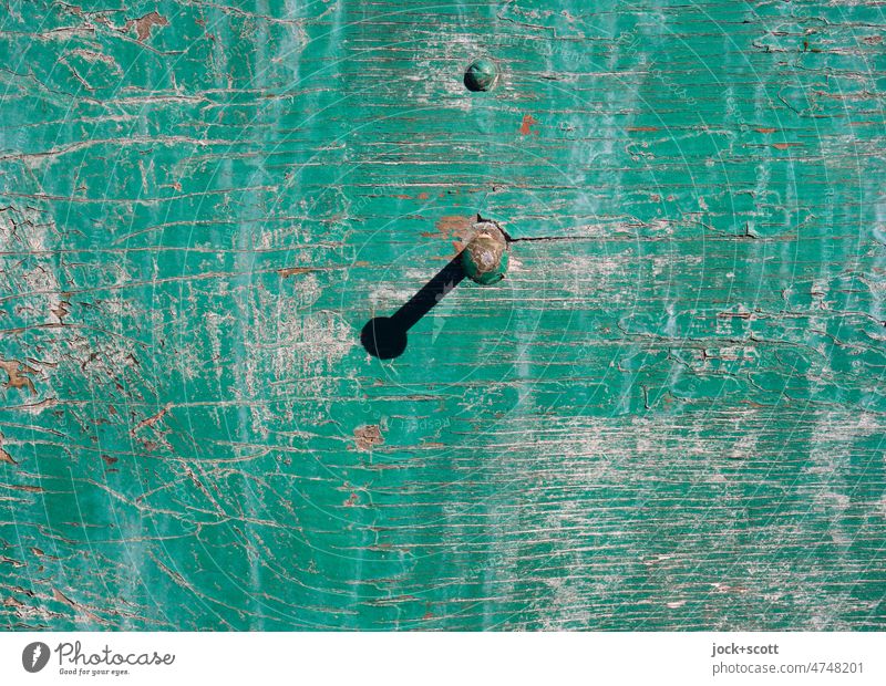 Nail and its shadow on the weathered wall Green Old Weathered Wood Wall (building) Whitewashed Surface structure Russian Style Paintwork Shabby Desolate Painted