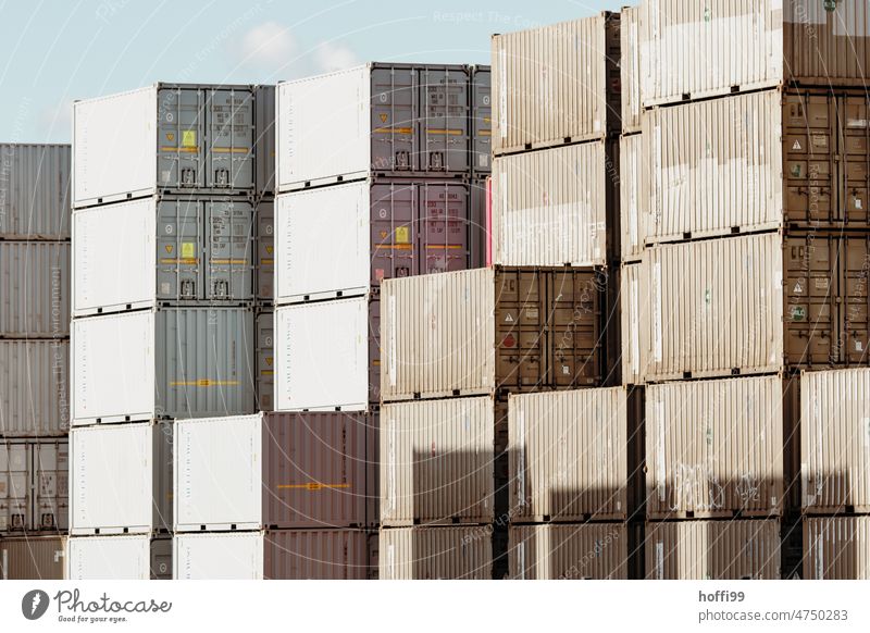 Stack of containers in port Architecture Harbour industrial facade Storage Flake Corrugated sheet iron Container Port City Logistics Container terminal