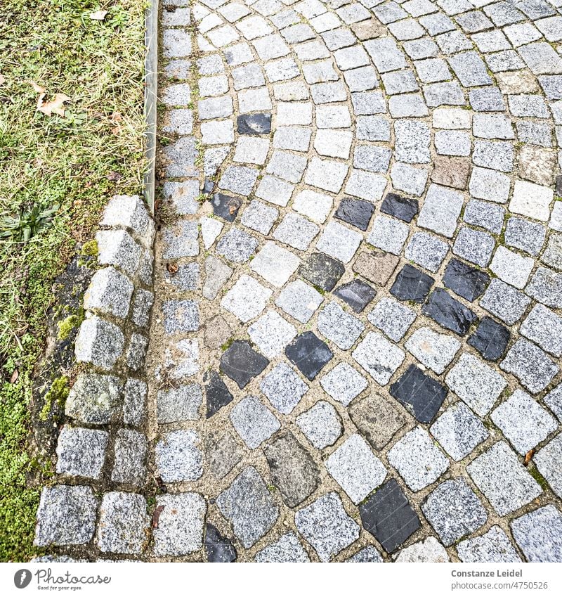 Road pavement laid out in a semicircle Pavement Paving stone Lanes & trails Cobblestones Traffic infrastructure Pattern Structures and shapes Sidewalk Gray