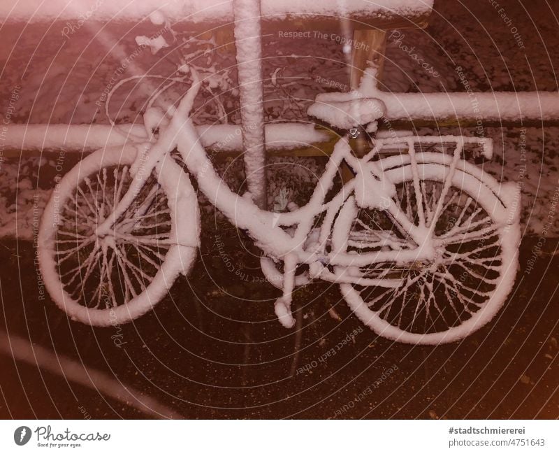 snowed over onset of winter Snow snowed in Parking your bike darkness Dark turned off Forget Winter in spring Scene