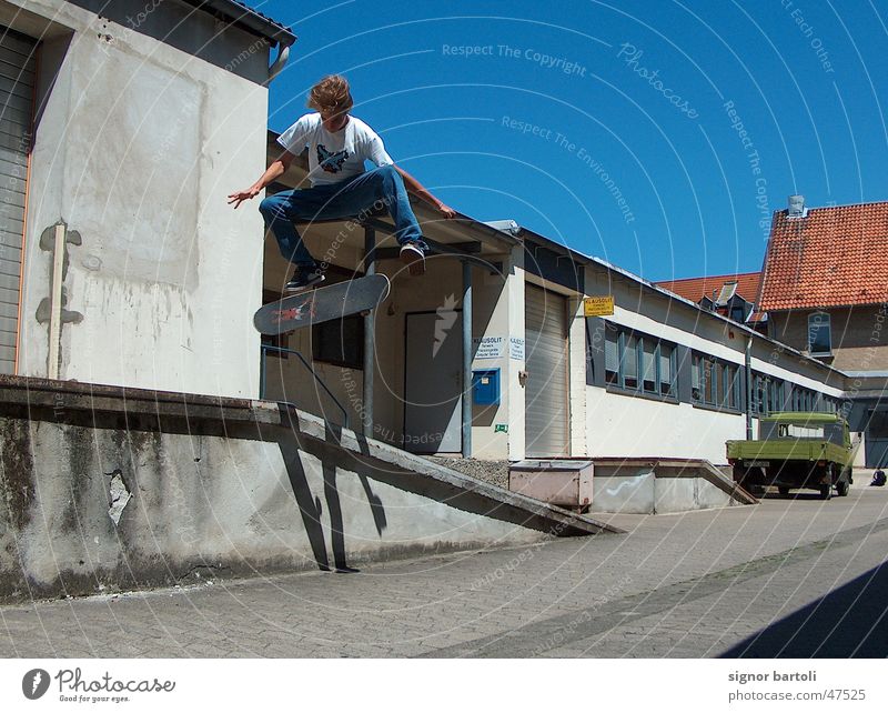 air artistic´s Trick Kickflip Air Jump Skateboarding Sun Blue sky Industrial Photography