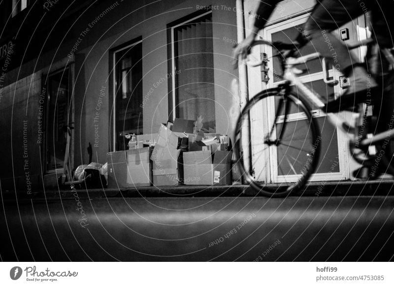 by bike through the night Wheel Cycling cycle Lifestyle Street Night life Night shot delivery service courier Transport urban cyclists City Capital city