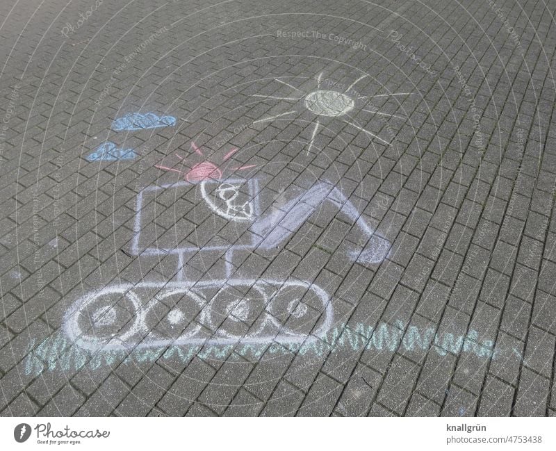 Street paint chalk Children's drawing street-painting chalk Creativity Excavator Infancy Painting (action, artwork) Chalk Draw Playing Drawing