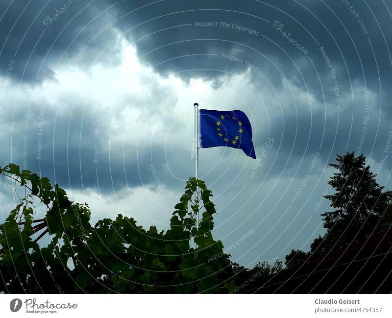 European flag against dark clouds Flag Clouds Politics and state Sky