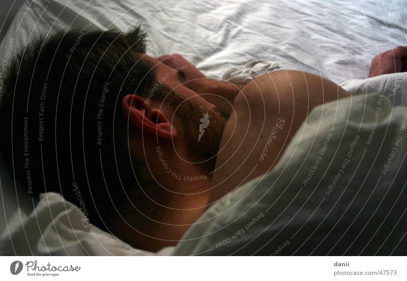 sleeper Man Facial hair Bed Bedclothes White Sleep Hand Ear Detail Head