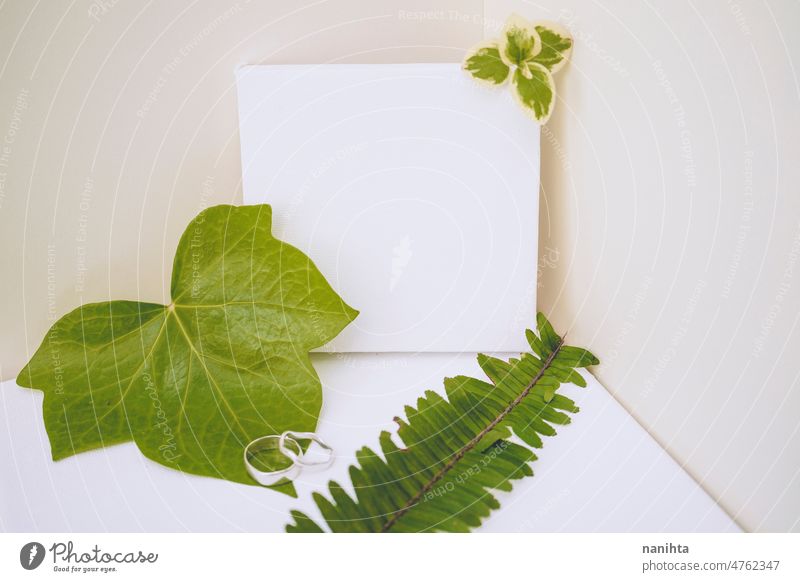 Mockup in green and neutral thones with organic leaves mockup mock up canvas tones leaf boho blanket white beige classic clean spring new growth recycled style
