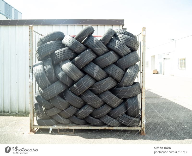 Tire treads, discarded Profile reject Disposal waste Plastic Rubber Pattern Structures and shapes Stack Recycling Environmental pollution Trash Heap summer tyre