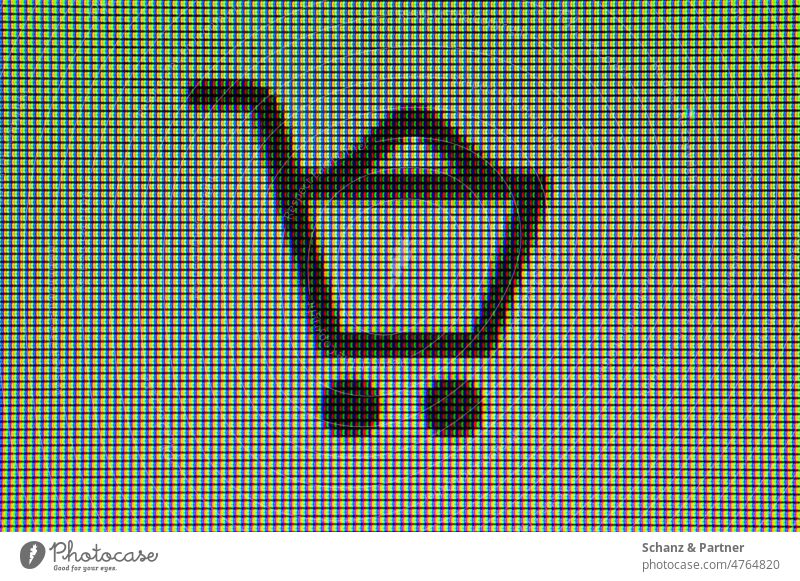 online shopping cart graphic as a macro image of the pixels on a monitor RGB Digital Shopping cart symbol Click online trading Internet Computer Online laptop