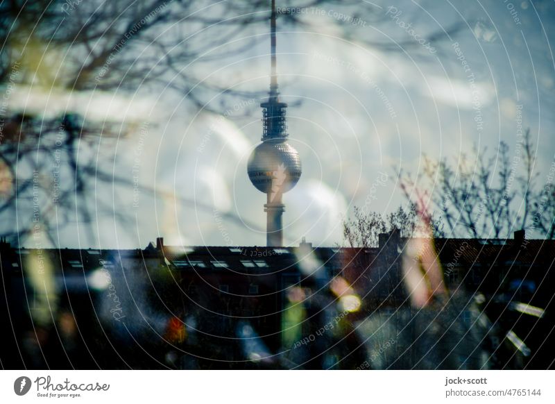 The TV tower and people in the park in the sunshine on the road wall park Berlin Berlin TV Tower Prenzlauer Berg Silhouette Reaction Illusion Landmark