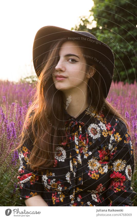 young woman with long hair and summer hat Happy Optimism Joy University & College student Joie de vivre (Vitality) Contentment Happiness Smiling