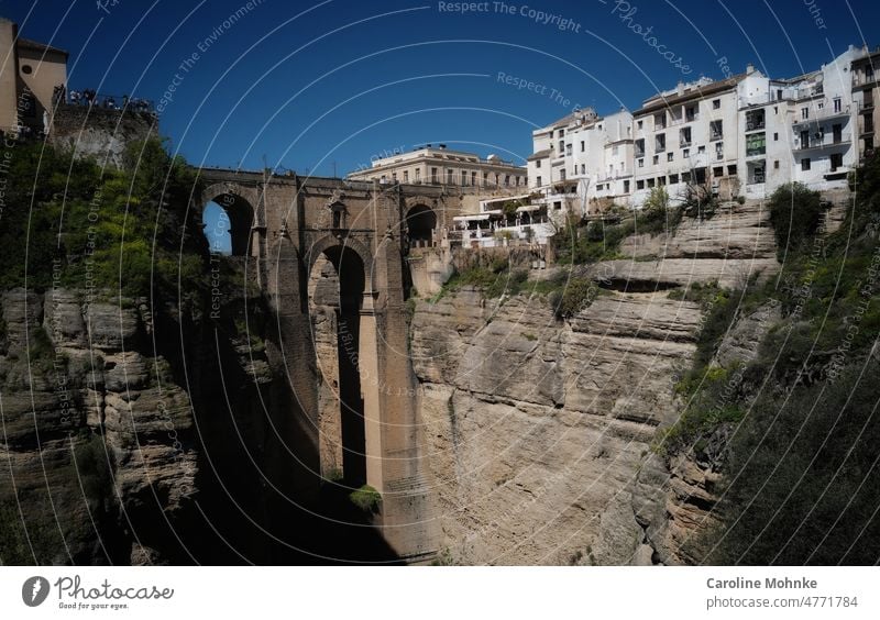 View of the Puente Nuevo Bridge Architecture Sky Exterior shot Manmade structures Town Deserted Tourist Attraction Landmark Building Old town Andalucia Spain