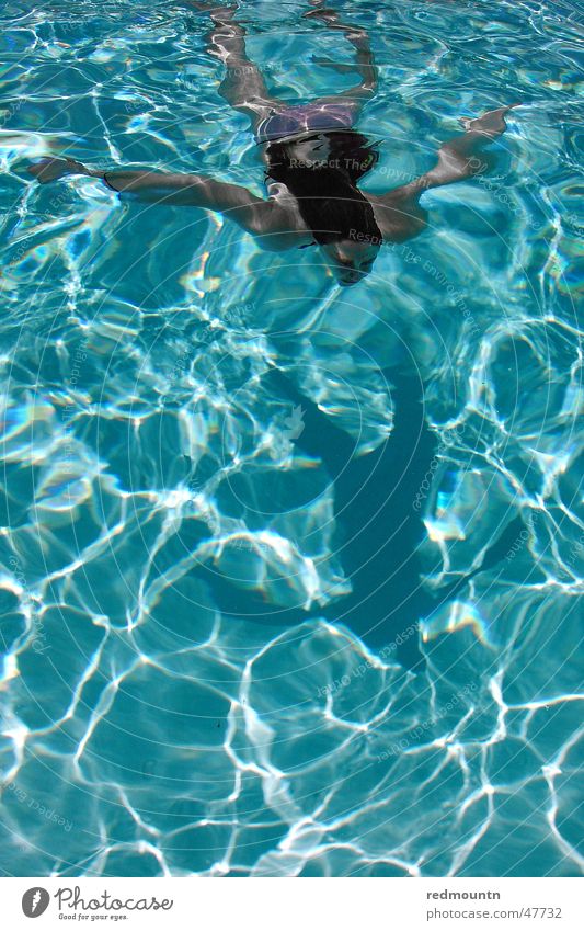 Swimmin Pool Swimming pool Turquoise Dive Woman Swimsuit Light Visual spectacle Summer Refreshment Underwater photo Swimming trunks Bikini Water Blue