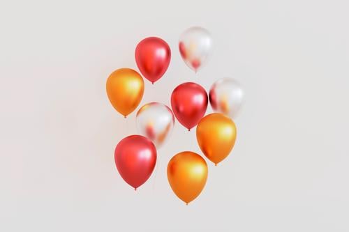 Set of colorful balloons with empty space for text. 3d render birthday helium party fun happy isolated white celebration decoration holiday event festival