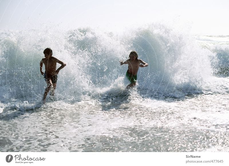 239 [Run with the surf] Life Leisure and hobbies Playing Children's game Vacation & Travel Adventure Freedom Summer Summer vacation Beach Ocean Waves
