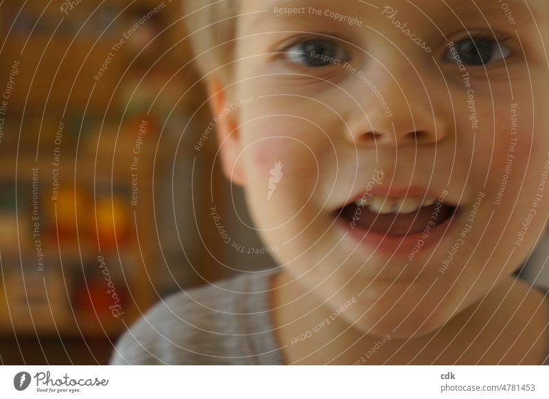 Childhood | Discovering the world. Toddler Boy (child) portrait Face Blur blurred Close-up eyes Nose Mouth open mind Infancy Happy Joy Contentment