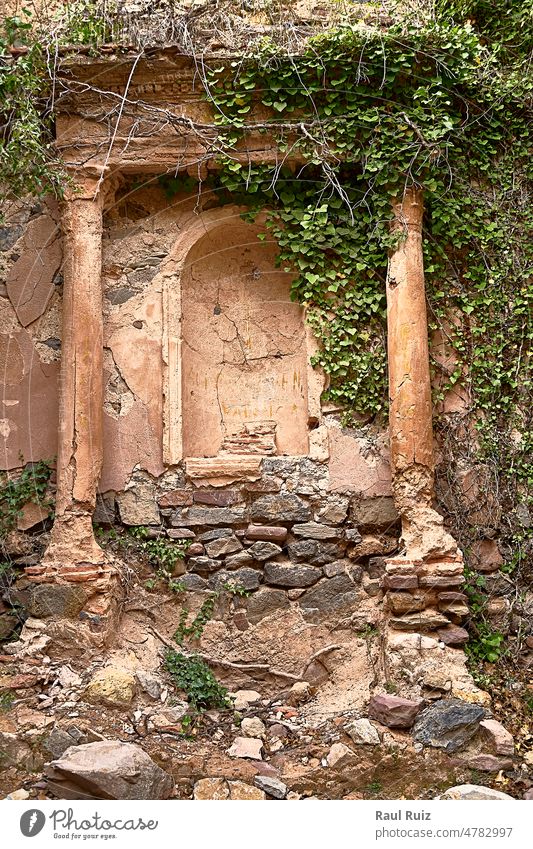 Jinquer, Castellon, Spain. Interior of destroyed church in abandoned village religion religious time history long place aged ruin architectural catholic