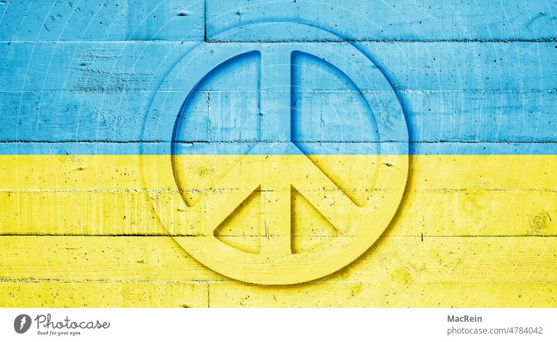 Peace sign on a concrete wall Ukraine War peace Ukraine war peace sign Blue-yellow colors Hand Show of hands graffiti Sign Solidarity Politics and state Hope