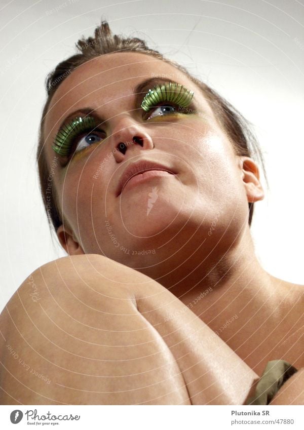 Eyelashes in April Green Woman Knee Chin Light Face Skin Bright Eyes Mouth Legs Neck ears Ear nose eyelashes
