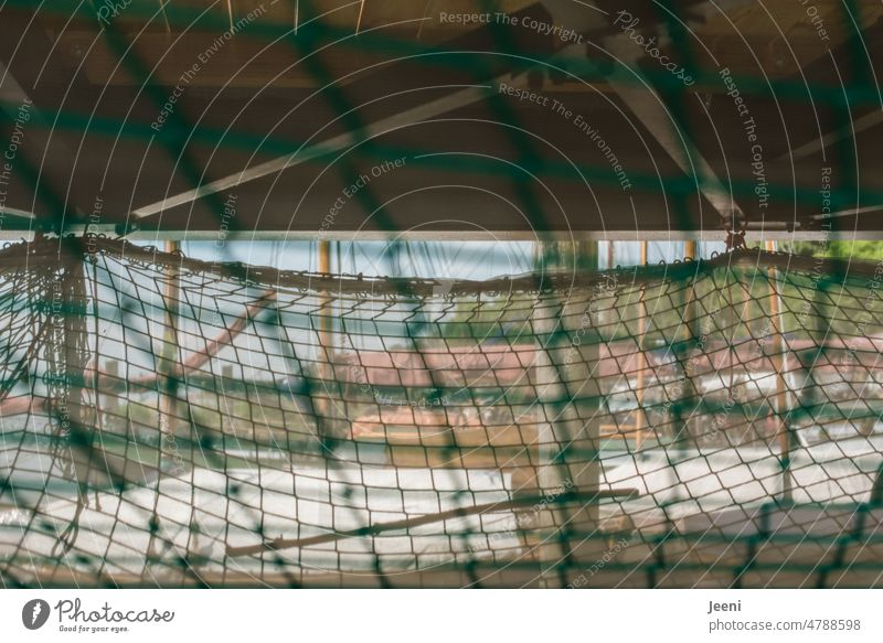 Protective net under a bridge Green Bridge Net Safety Protection Hang Network Attachment Structures and shapes Pattern Arrangement Abstract Plastic Rope Hamburg