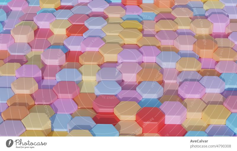 Vibrant multi color toy background wallpaper collection hexagonal pattern.3D render image with texture ideal for marketing and social media images. Minimal canvas copy space for text and images