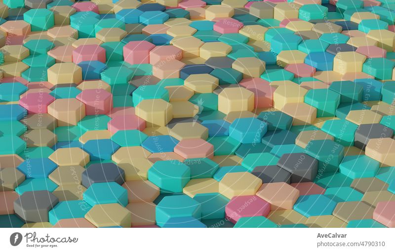 Vibrant multi color toy background wallpaper collection hexagonal pattern.3D render image with texture ideal for marketing and social media images. Minimal canvas copy space for text and images